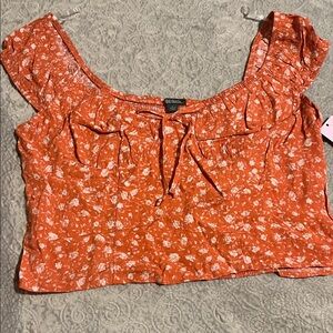 Billabong Orange Floral Tie-Front Off-Shoulder Crop Top